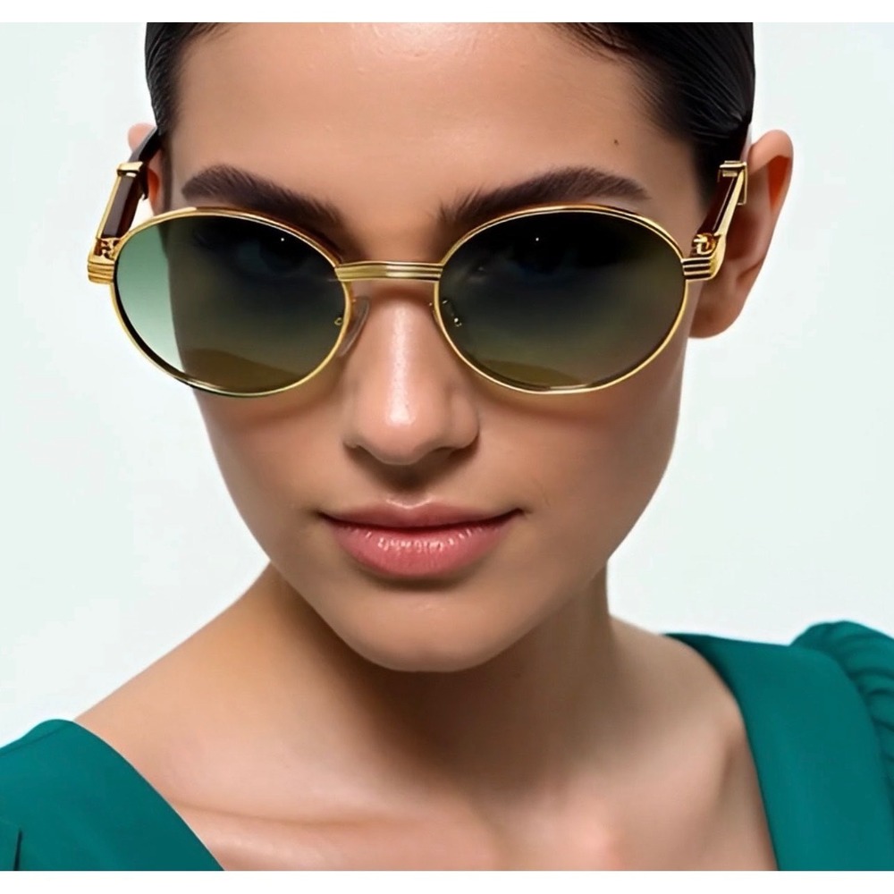 Oval Gold Shades Gradient Green Lenses Wood Temples Women Sunglasses Lentes 2026